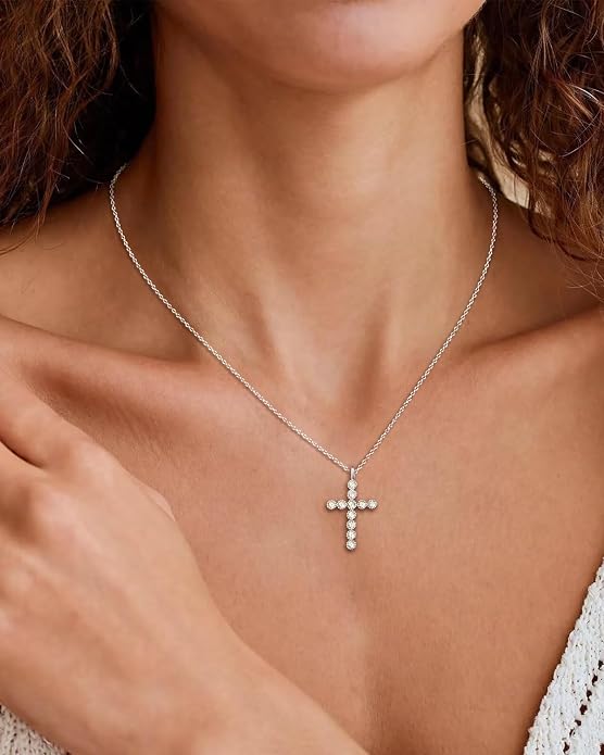 925 Sterling Silver 18 inch Birthstone Cross Pendant Necklace for Women Men