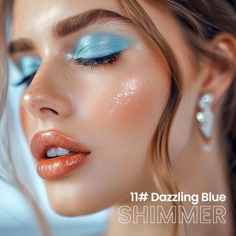 evpct Dazzling Blue Shimmer Cream Eye Shadow Brightener Sticks Set for Eyes, Blue Shimmery Matte Pencil Eye shadow Applicator Stick Pen Palette Makeup Waterproof sombras en crema para ojos 11#