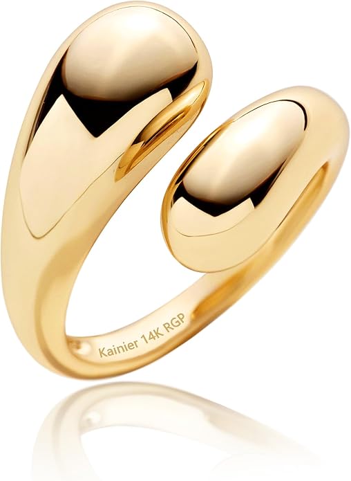 Kainier 14K Gold Chunky Rings for Women14K Gold Plated Dainty Radial Rings High Polish Statement Band Classic Double Twisted Ring Comfort Fit Size 5 to 10