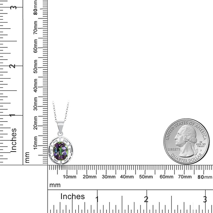 Gem Stone King 925 Sterling Silver 10X8MM Oval Gemstone Birthstone Necklace | Greek Key Pendant Necklace for Women | With 18 Inch Silver Chain