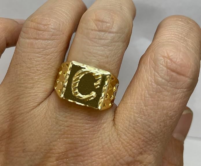 Nugget Style Initial Letter Ring, A-Z, 18K Gold Plated, Non Tarnish