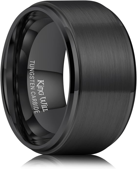 King Will Classic Tungsten Wedding Band for Men, 6/7/8/9/10mm Widths, Polished Finish Step Edge Matte Rings Comfort Fit
