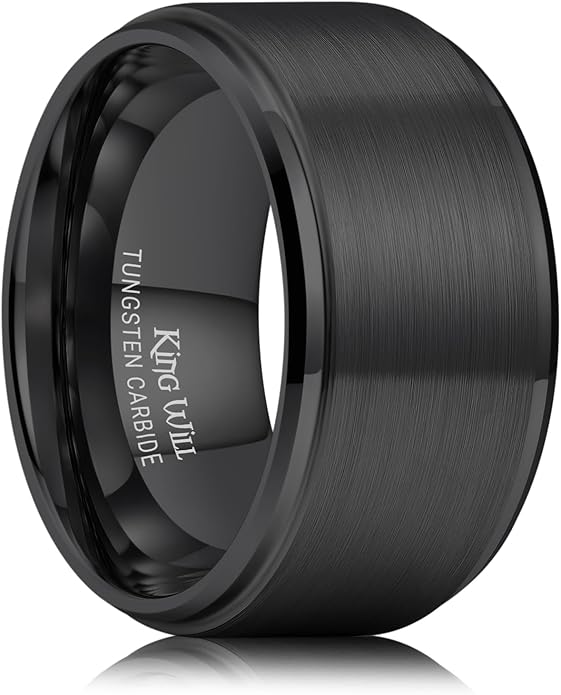 King Will Classic Tungsten Wedding Band for Men, 6/7/8/9/10mm Widths, Polished Finish Step Edge Matte Rings Comfort Fit