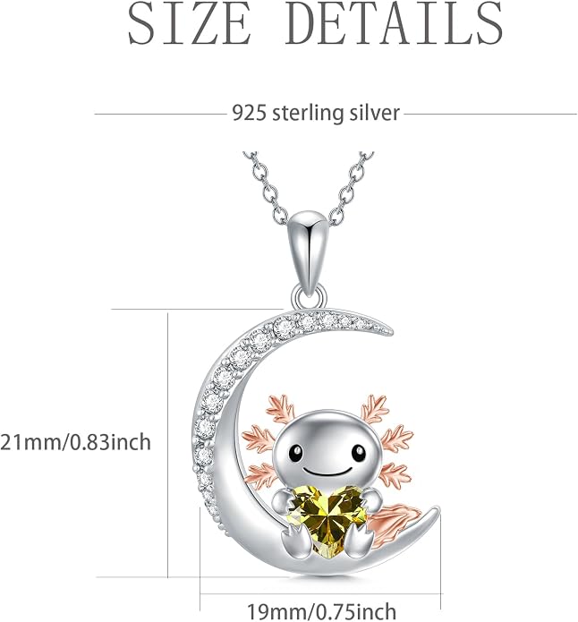 PROESS Animal Birthstone Necklace 925 Sterling Silver Otter/Axolotl/Hippo/Elephant/Dachshund/Monkey/Red Panda Pendant Necklace Animal Birthstone Jewelry Gifts for Women