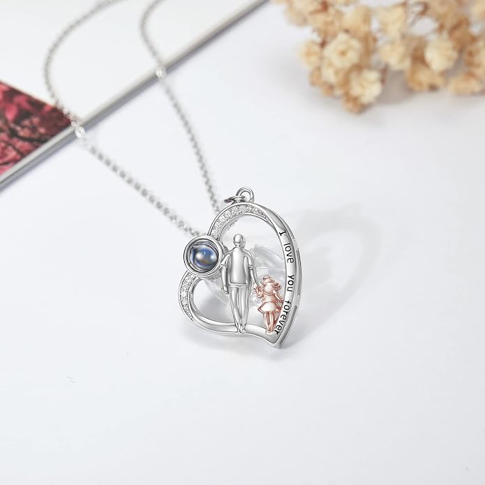PROESS S925 Sterling Silver Daughter Heart Pendant Necklace from Dad Mom I Love You Forever Jewelry