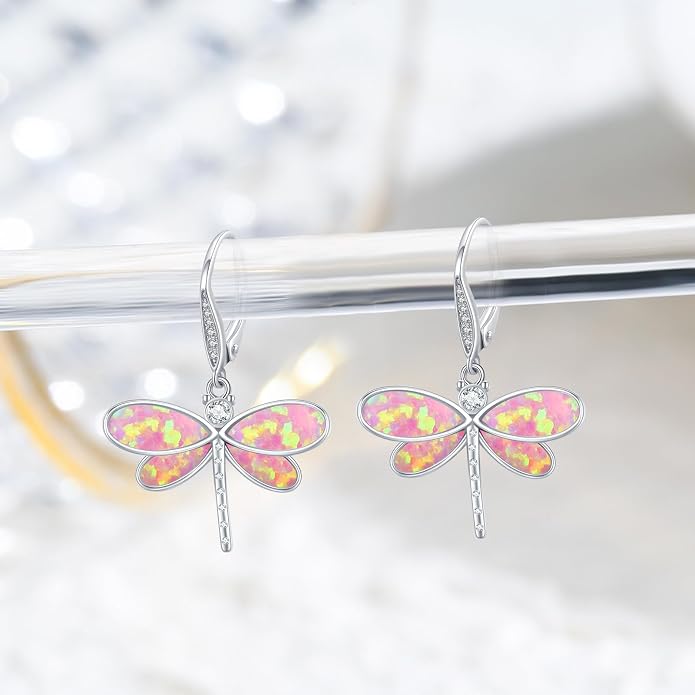 CUOKA MIRACLE Dragonfly Earrings 925 Sterling Silver Hoop Dragonfly Earrings Dangle Drop Opal Earring Dragonflies Jewelry Gifts for Women Wife