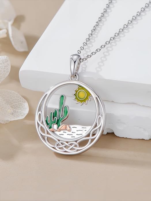 Midari Ocean Necklace 925 Sterling Silver Flamingo Mama Bear Dolphin Penguin Sea Turtle Axolotl Desert Cactus Nautical Rudder Tropical Palm Compass Wave Pendant Boho Jewelry Gifts for Women Men
