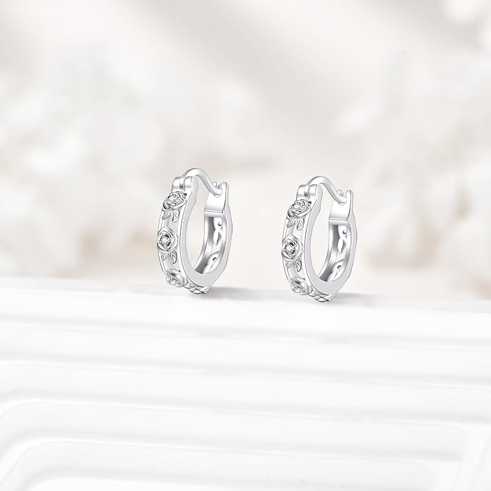 Sterling Silver Hoop Earrings Small Hoop Sun/Leaf/Triangle Huggie Earrings for Women Hypoallergenic