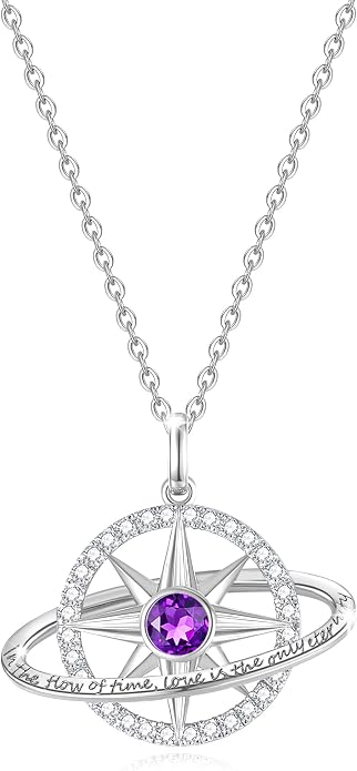 FANCIME Stellar Promise Birthstone Necklace for Women White Gold Plated Sterling Silver Planet Star Pendant Fine Jewelry Anniversary Birthday Mothers Day Gifts for Women Wife Friend Her