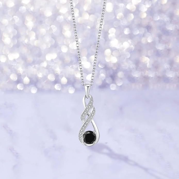 Birthstone Necklaces for Women 925 Sterling Silver Infinity Pendant Created Gemstone Jewelry for Her, 16"+2"
