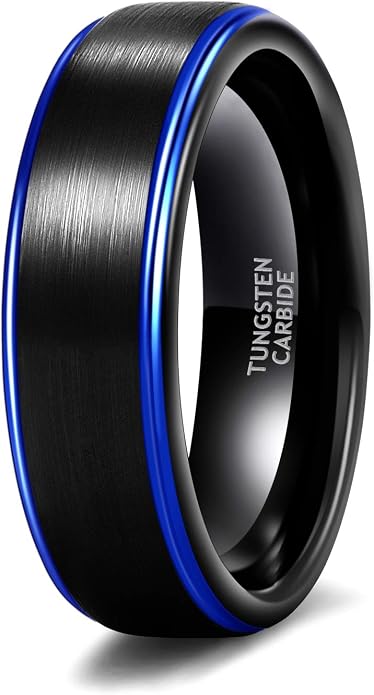 TRUMIUM 4mm 6mm 8mm Tungsten Rings for Men Women Silver Blue Rose Gold Plated Black Tungsten Wedding Band Matte Brushed Finish Comfort Fit Size 4-15