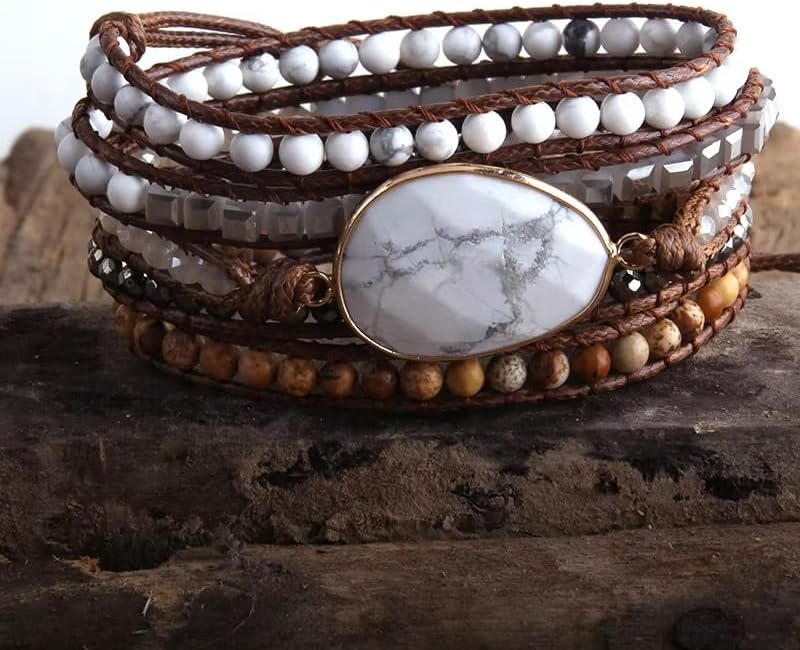 Women Wrap Bracelet Boho Natural Jasper Crystal Stone Beads Strand Bracelets