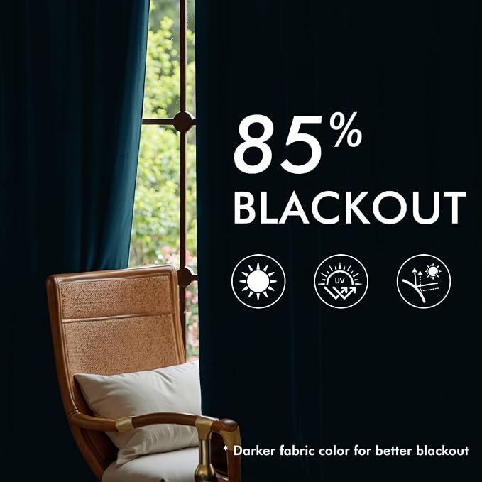 MIULEE Peacock Blue Velvet Curtains 84 inches Long, Pinch Pleated Blackout Drapes with Hooks, Thermal Insulated Pinch Pleat Panels for Bedroom Living Room, 2 Panels