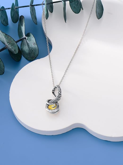 Octopus Tentacles Necklace with Gemston 925 Sterling Silver Octopus Pendant for Women Ocean Jewelry Gift for Women