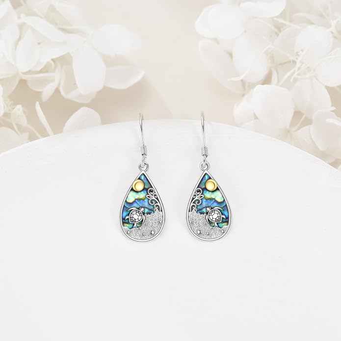 Abalone Shell Dangle Drop Earrings for Women 925 Sterling Silver Filigree Bohemian Earrings Jewelry Gift