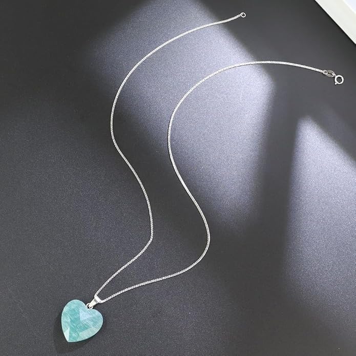 iSTONE 925 Sterling Silver Natural Crytral for Womens Pendant Necklace, Gemstone Birthstone with 17.8" Silver Chain Ladies