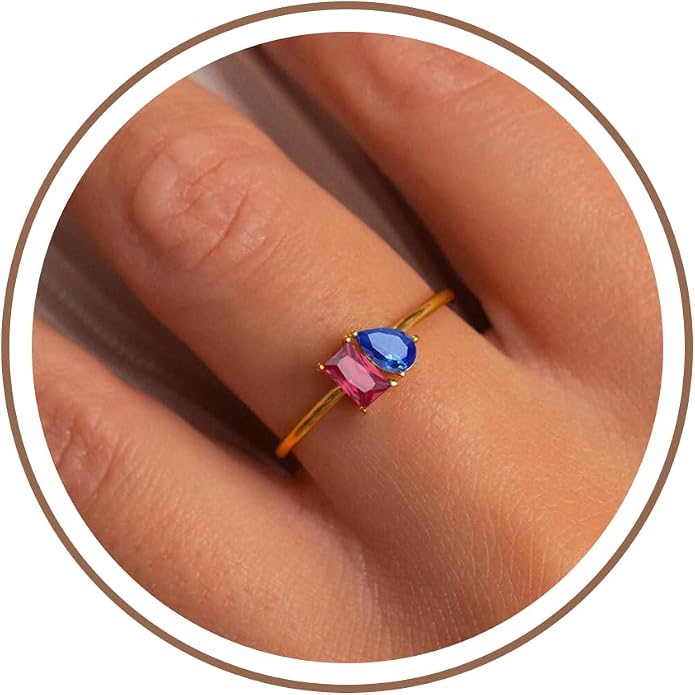 Birthstone Rings for Women, Non Tarnish Gold Rings 2026 Graduation Gifts Birthday Gift Trendy Teen Girl Stuff Dainty 14K Plated Adjustable CZ Stacking Promise Ring Anniversary Jewelry for Friend Sister Girlfriend Daughter