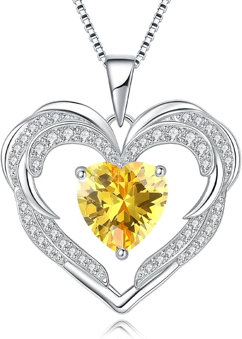 Heart Necklaces for Women Mother's day Gifts, Birthstone 925 Sterling Silver Angel Wings Love Pendant Necklaces for Women, Jewelry Gifts for Wife, Anniversary, Birthday