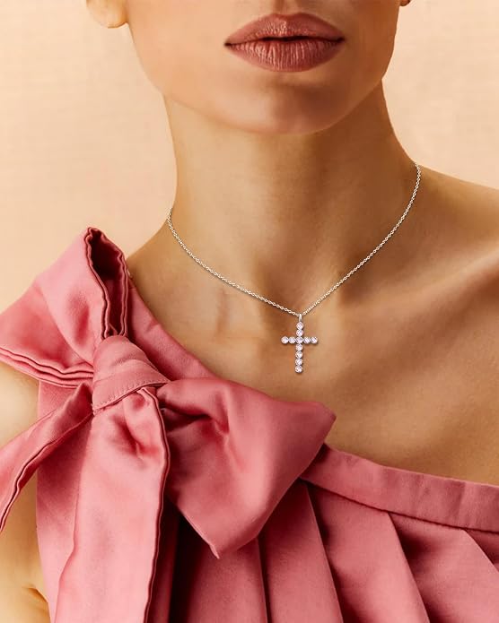 925 Sterling Silver 18 inch Birthstone Cross Pendant Necklace for Women Men