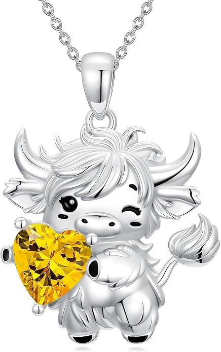 PELOVNY Teddy Bear Necklace for Women 925 Sterling Silver Bear/Highland Cow/Fox/Cat/Axolotl Birthstone Necklace Christmas Birthday Jewelry Gifts for Mom Daughter Wife Sister