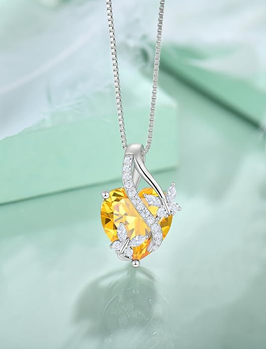 Butterfly Necklaces for Women Sterling Silver Infinity Heart Pendant Birthstone Jewelry Gift with 14k Yellow Gold/Rose Gold Plated
