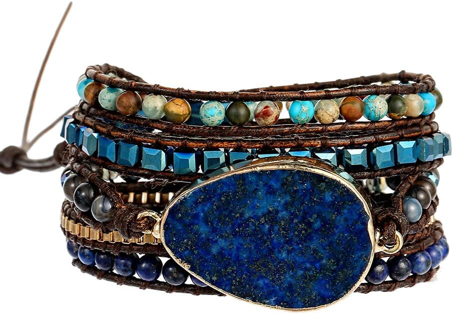 Plumiss Women Boho Handmade Natural Stone Crystal Leather Bead Wrap Bracelets Collection