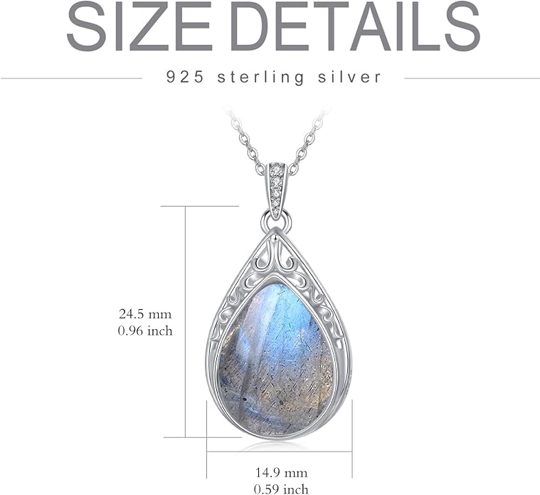 HPQQ Teardrop Necklace 925 Sterling Silver Filigree Gemstone Pendant Necklace Fine Jewelry Birthday Mother's Day Gifts for Women Her Mom