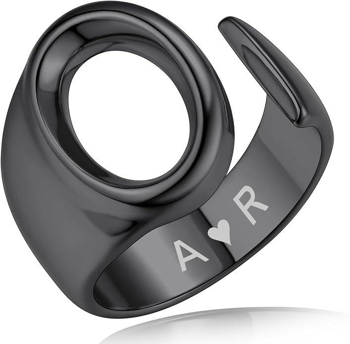 KeyStyle Bold Initial Letter Rings Adjustable, GoldChic Jewelry Women Gold Statement Ring Personalized Engraved Women’s Open Signet Ring for Party (Gold, White Gold, Black)