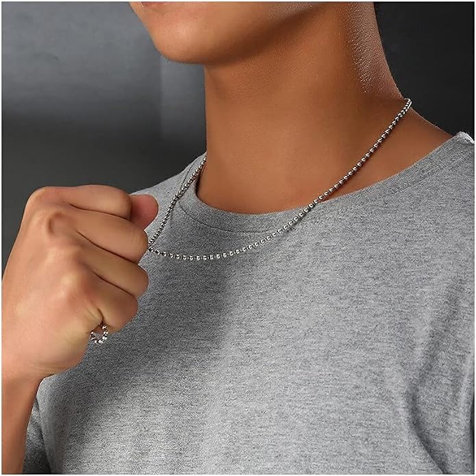 Verona Jewelers 925 Sterling Silver Italian 1.5MM, 2MM,3MM,4MM,5MM Silver Bead Ball Chain Necklace, Sterling Silver Bead Necklace, Italian Bead Necklace, Solid Dog Tag Chain Army Necklace