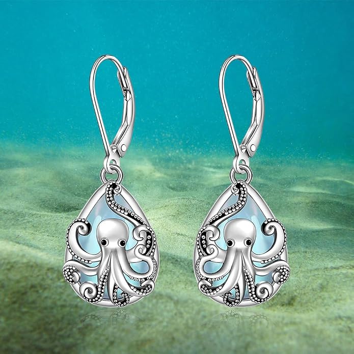 Octopus Earrings for Women Octopus Tentacle Earrings Sterling Silver Ocean Kraken Sea Animal Drop Dangle Jewelry Gift