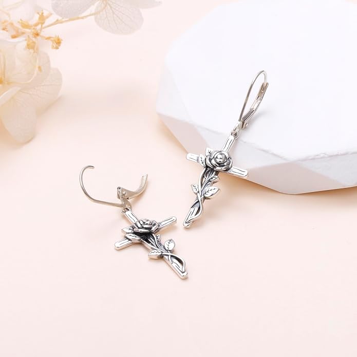 925 Sterling Silver Filigree Dangle Drop Earrings Daisy/Lotus/Rose Flower/Moonstone Leverback Teardrop Earrings for Women Infinity Celtic Knot Daisy Lotus Jewelry for Mothers Day