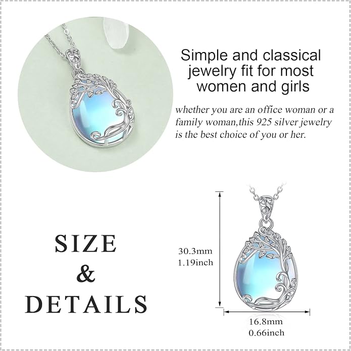 YAFEINI 925 Sterling Silver Moonstone Necklace Filigree Teardrop Pendant Necklace Jewelry for Women Girls