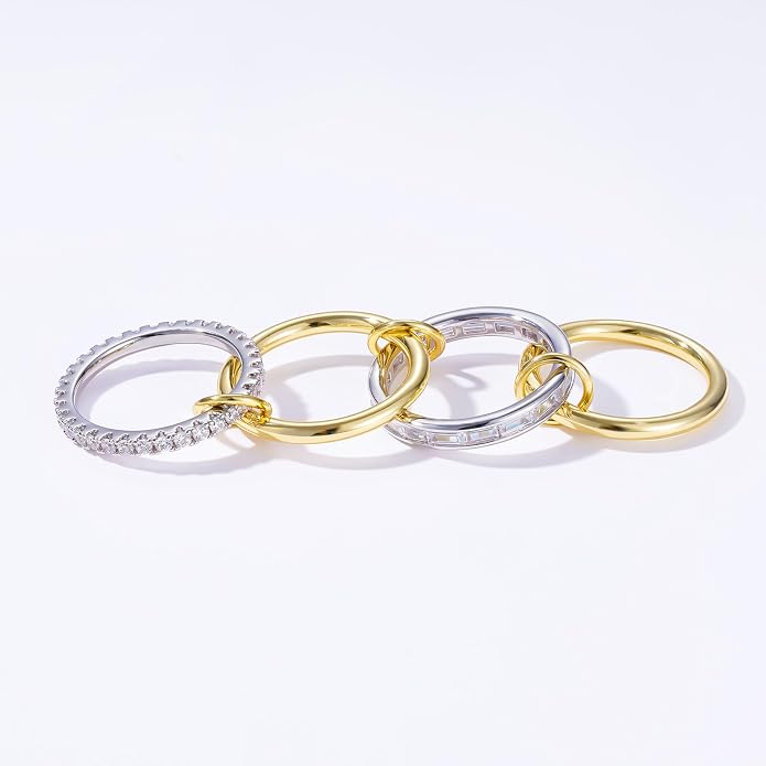 KissYan Stackable Rings for Women, 14k Gold Plate Interlocked Multi Ring Set Dainty Pave CZ Personalized Fashion Two-Toned Mixed Metals Stacking Jewelry Trendy Statement Gift