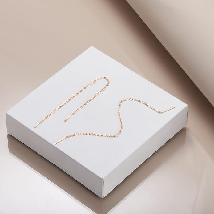 YFN Threader Earrings Sterling Silver Chain -Earrings for Women Dangle Earrings Thread Dangling Threaded Long Chain Earring Nickel Free Hypoallergenic Ear for Women