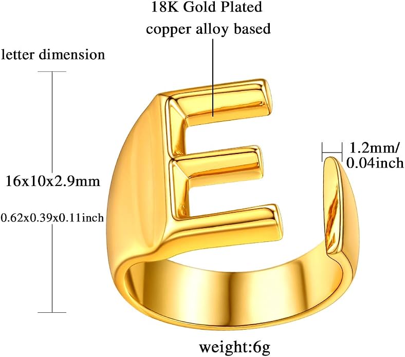 FindChic Customizable Initial Ring Statement 18K Gold Plated Fashion Cuff Rings for Women Alphabet Letter A to Z Resizable Knuckle Ring (with Gift Box)