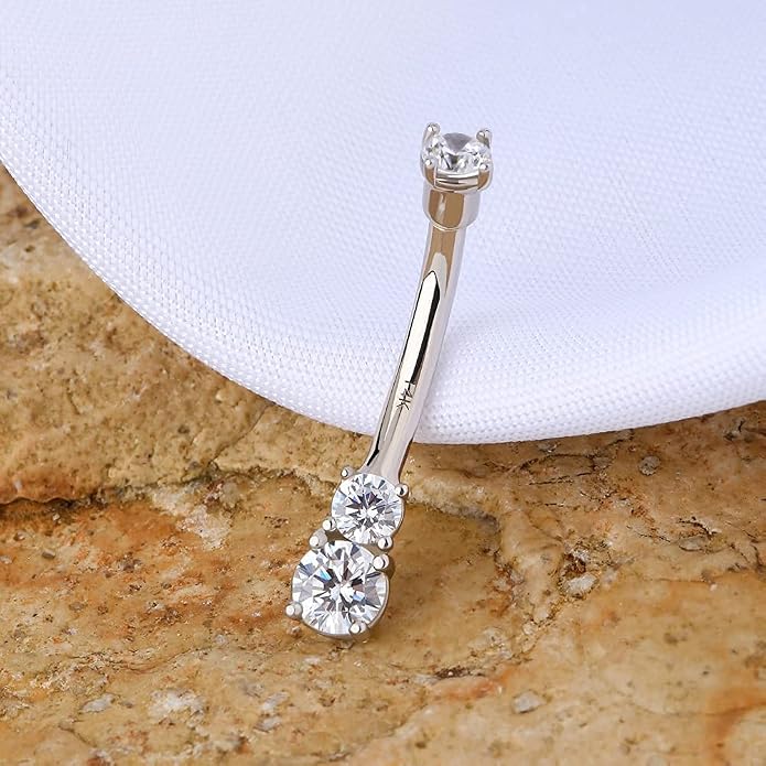 OUFER 14K Solid Gold Belly Navel Button Ring Clear 5A Cubic Zirconia Design Belly Rings Piercing Jewelry