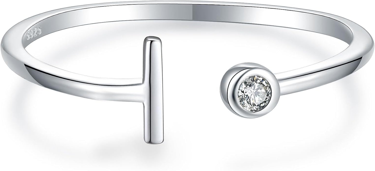 925 Sterling Silver Initial Letter Birthstone Rings for Women Adjustable 1-12 Month Birthstone Alphabet Stacking Ring for Teens Girls Stackable Birthstone Rings Birthday Jewelry Gift for Daughter Mom