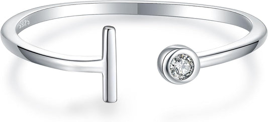 925 Sterling Silver Initial Letter Birthstone Rings for Women Adjustable 1-12 Month Birthstone Alphabet Stacking Ring for Teens Girls Stackable Birthstone Rings Birthday Jewelry Gift for Daughter Mom