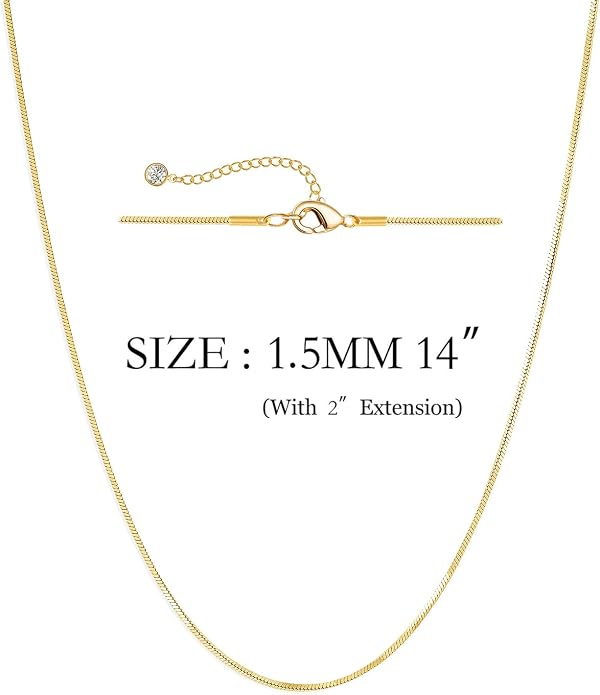 DEARMAY 14K Gold Plated Herringbone Necklaces for Women, Dainty Gold Snake Choker Chain Non Tarnish Trendy Simple Thin & Chunky Options Neckalce 1.5/3/5/6/8mm Chain Jewelry for Gifts