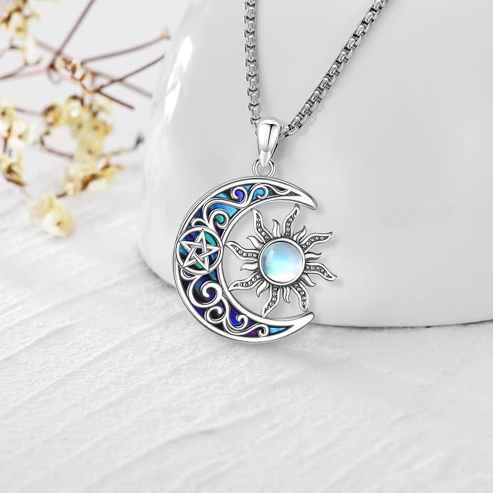 Pentagram Necklace Sterling Silver Triple Moon Goddess/Celtic Knot Witches Knot/Ankh/Sun and Moon/Hecate/Lilith/Santa Muerte/Tetragrammaton Pendant Necklace Pagan Wiccan Magic Egyptian Amulet Jewelry for Women Men