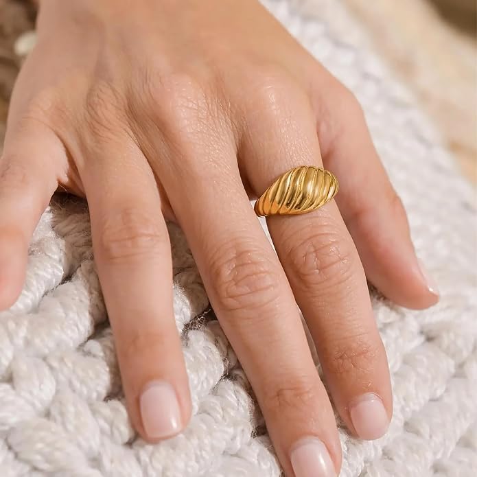 Gold Silver Rings Set for Women Chunky Statement Rings ZC Dome Evil Eye Croissant ring Thick 18K Gold Plated Band Rings