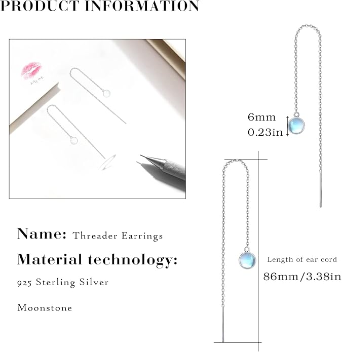 Woman Tassel Earrings Sterling Silver Gemstone Drop Earrings Long Chain Ear Line