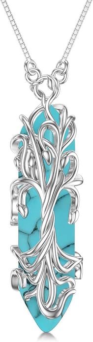 Healing Crystal Necklace 925 Sterling Silver Sunflower/Tree of Life Wrapped Pendant Reiki Energy Jewelry for Women