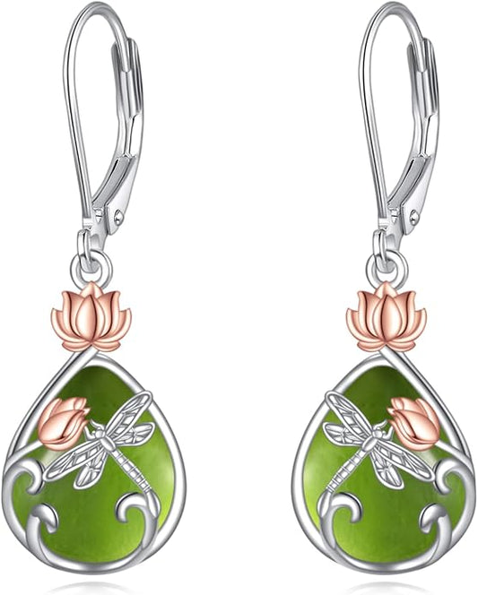 AOBOCO Teardrop Dangle Earrings for Women 925 Sterling Silver Moonstone Flower Filigree Leverback Jewelry Birthday
