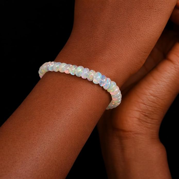 Natural Ethiopian Opal Bracelet, Stretchable Bracelet, Welo Fire, Smooth Bracelet, Jewelry, Beads Bracelet,4 MM