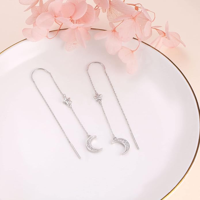 Threader Earrings Triangle Earrings Sterling Silver Created Opal Dangle Drop Long Chain Earring for Women Thread Earrings