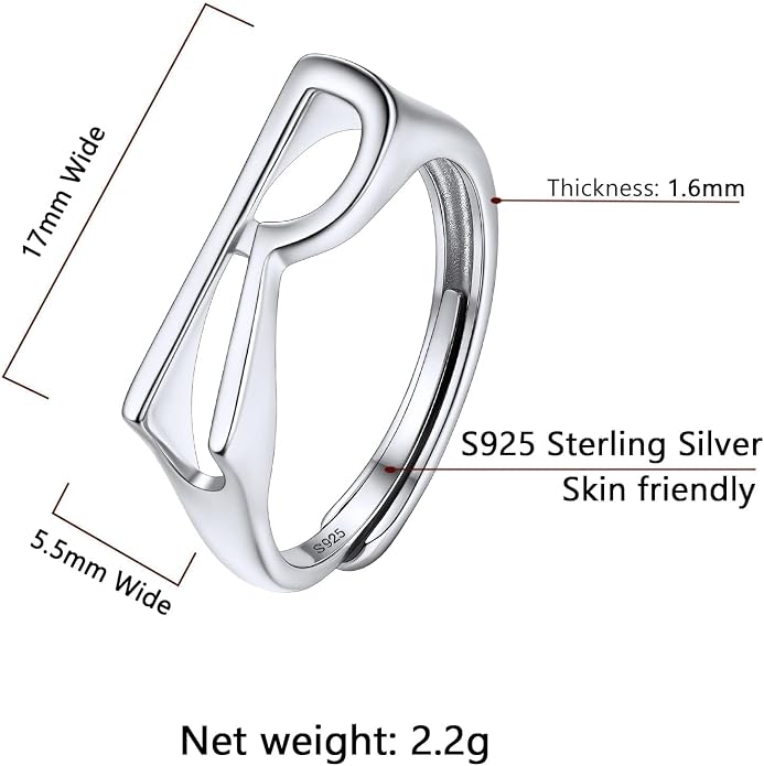 SILVERCUTE 925 Sterling Silver Initial Rings for Women,Adjustable Capital Letter Ring Hypoallergenic,Minimalist 925 Silver Rings for Mother Daughter