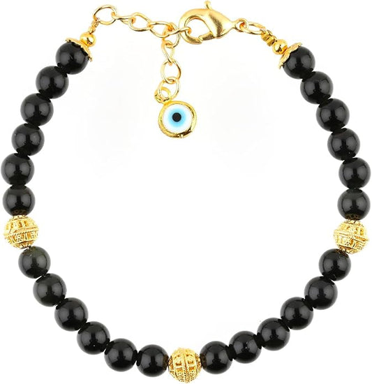 AAA Grade Natural Gemstone Beaded Bracelet, 14K Gold Plated with Evil Charm, Wicca & Reiki Healing Crystals, Handmade Bohemian Jewelry, Christmas Gift for Women (7+1inch)