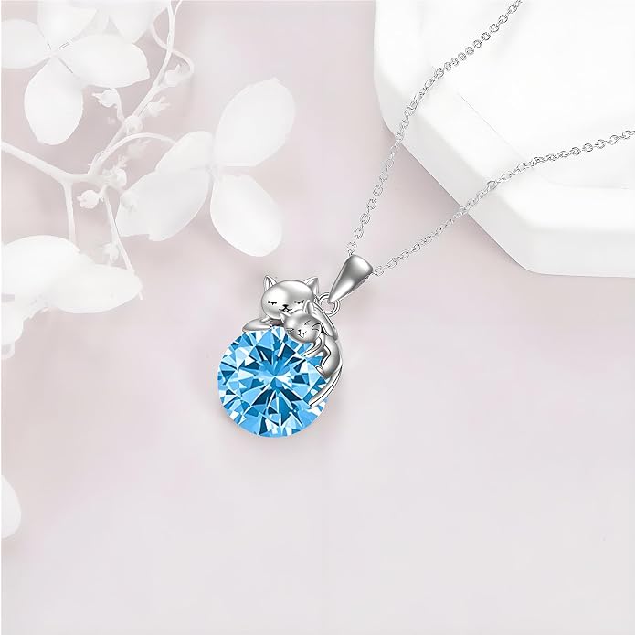 Cat Necklace Sterling Silver Cat Zircon Pendant Gothic Jewelry for Women Animal Lovers Gifts