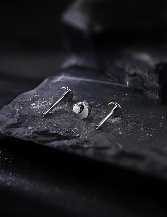 16G Astm F136 Titanium Internal Thread Flat Back Earrings Nose Studs Tragus Forward Helix Conch Cartilage Lobe Earrings Stud Medusa Labret Monroe Lip Ring Piercing Jewelry For Women Men